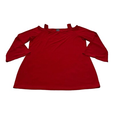 Clara Sun Woo Cold Shoulder 1/2 Flared Sleeve Shirt Women s M Red Stretch