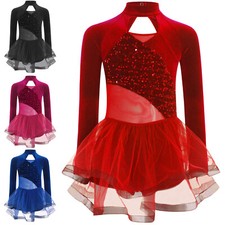 Kids Girls Dancewear Breathable Costume Sparkling Dress Long Sleeve Leotard