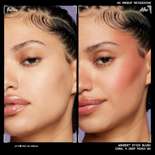 NYX Blush Wonder Stick Coral Deep+Peach With Hyaluronic Acid Hydrates Blendable - Picture 4 of 12