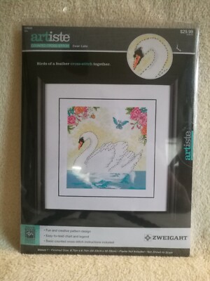 Zweigart Artiste Stickset cross stitch Sticken DIY Swan Lake Schwan Blumen See