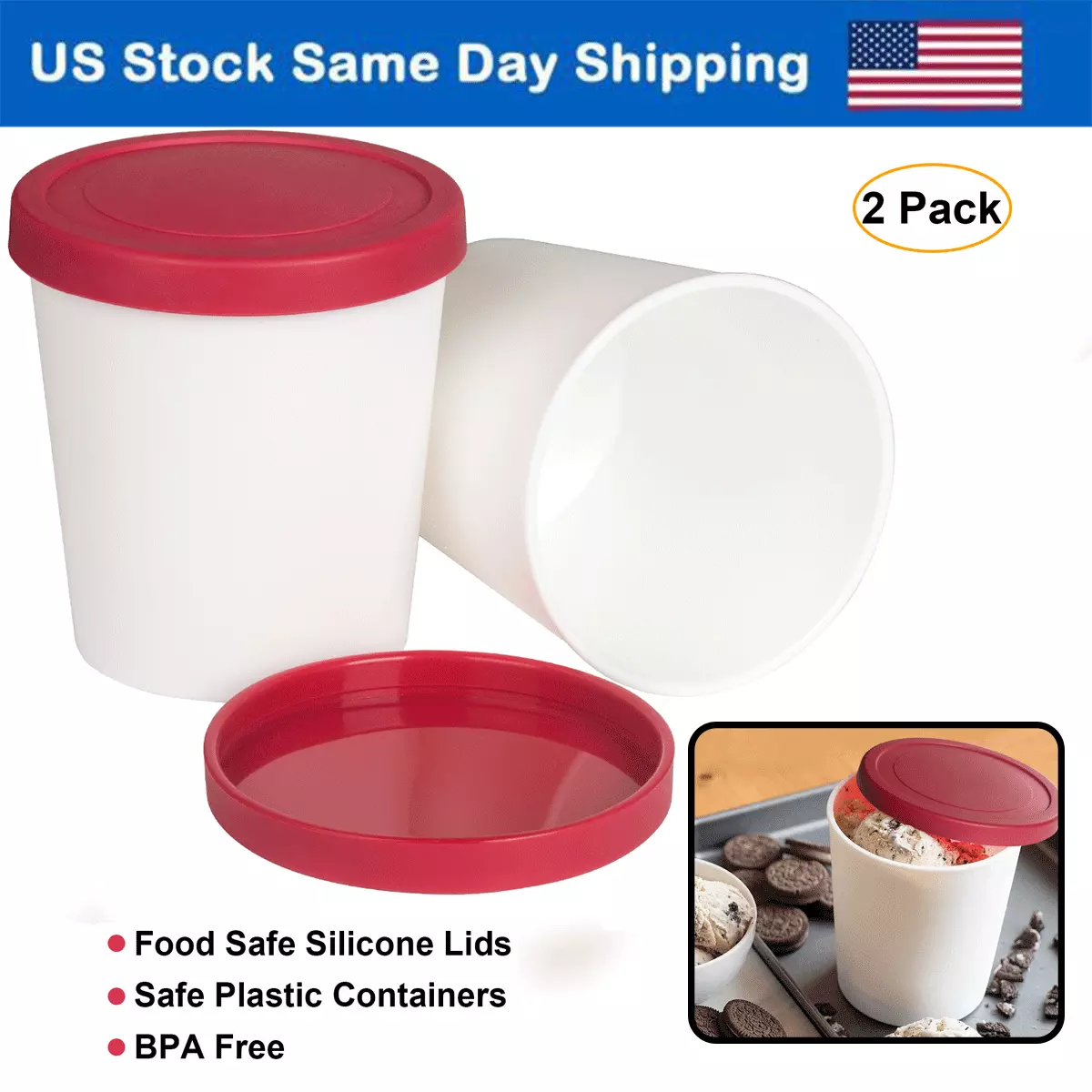 1 Quart Freezer Food Storage Containers with Lids 6 Pack - USA Made  Reusable Fr