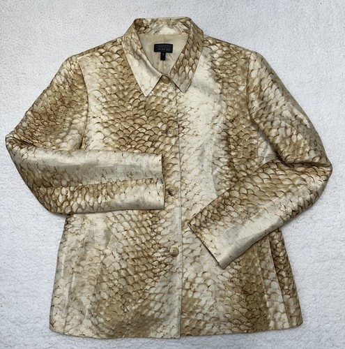 Lafayette 148 Womens Size 8 Beige Linen Silk Blended Animal Print Blazer Jacket - Picture 1 of 14