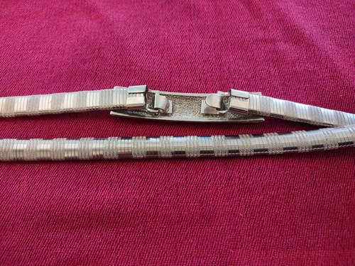 Vintage Silver Stretch BELT Snake Coil Disco Skinny Mesh Textured RETRO 35"-43" - Picture 8 of 8