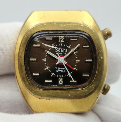 Sears Men's Vintage Mechanical Swiss Made Watch w/ Alarm - READ