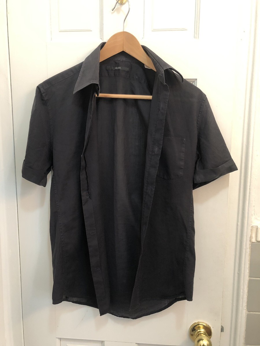 GUCCI MEN vintage, SHORT SLEEVE BLACK SLIM FIT SHIRT BUTTON GUCCI MEN vintage, SHORT SLEEVE BLACK SLIM FIT SHIRT BUTTON