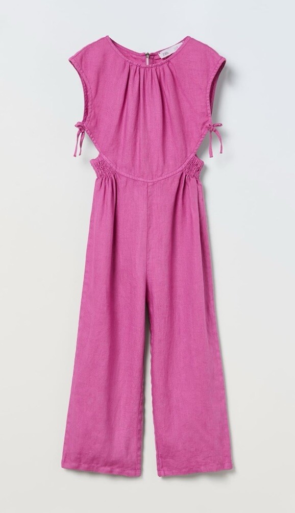 NWT Zara Girls Cut Out Linen Bow Jumper Jumpsuit Boho