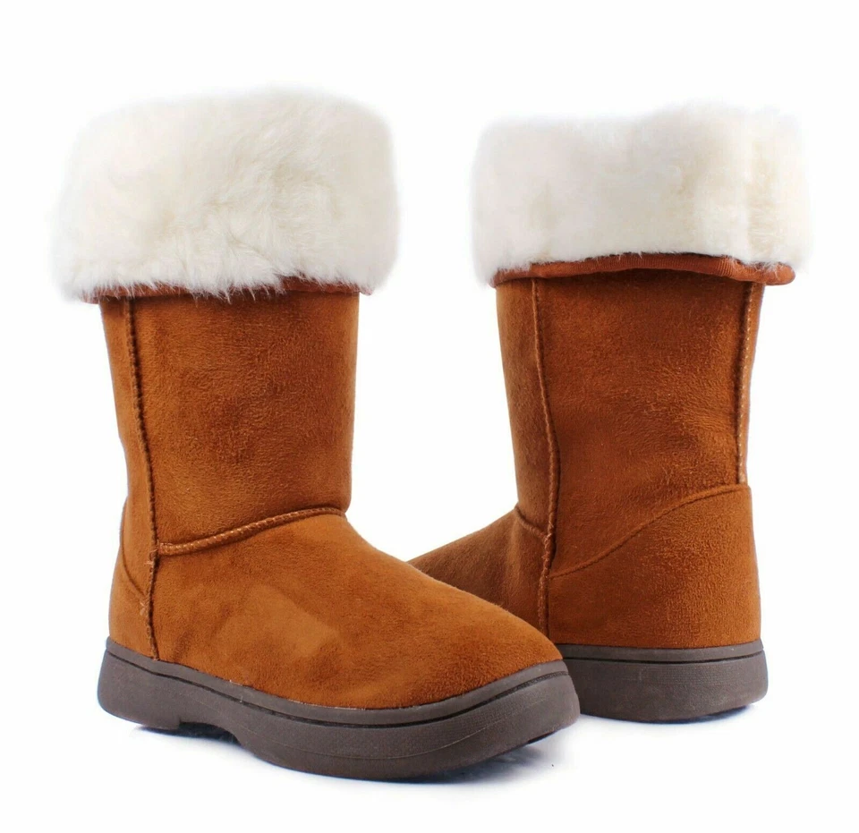 Botas femininas dobráveis de pele de camurça sintética castanha casual tamanho 7 - Imagem 2 de 4