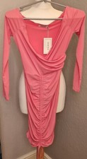 Flounce London Ruched Bardot Bodycon Mini Dress Pink Size 6