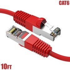 10FT Cat6 RJ45 Network LAN Ethernet Router SSTP Shielded Patch Cable 26AWG Red