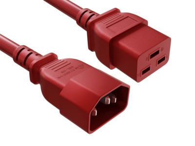 6ft IEC-60320 C14 to C19 Extension Power Cord 14AWG 15A/250V SJT, Red