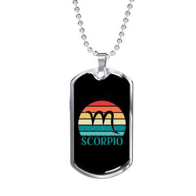 Scorpio Colors  Zodiac Necklace Stainless Steel or 18k Gold Dog Tag 24'' Chain