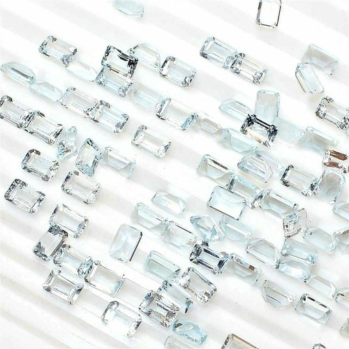 Lot De Pierres Fines Aigue-marine Naturelle - Taille émeraude 5x3 Mm Calibrées - Brésil, Non Traitées
