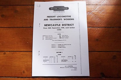 1949 Fascimilie Newcastle District Sect 1 Railway Freight Engine Workings 