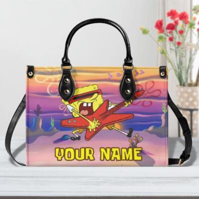 Personalized Spongebob Women PU Leather Handbag, Cartoon gift, gift for her,