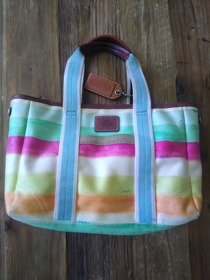 COACH #10025 AQUARELA LISTRADA PEQUENA Designer Prepster Classic TOTE EUC 80s 90s