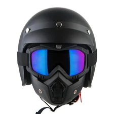 1Storm Motorcycle Half Face Helmet with Peak Visor HKY207  + Black Tinted Goggle