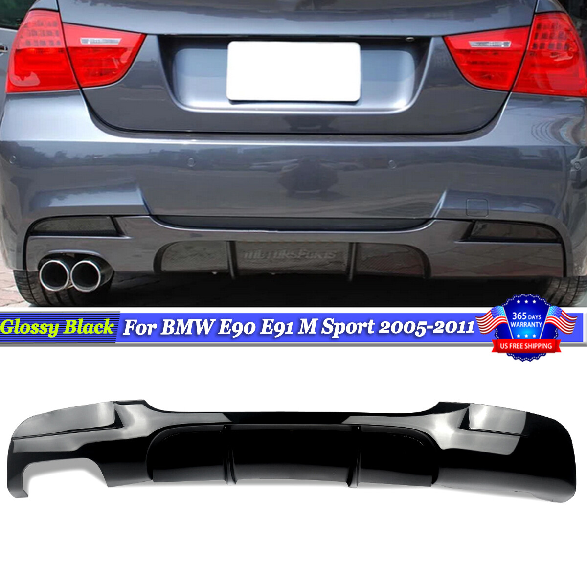2006-2011 BMW E90 E91 3 Series M-Tech Gloss Black Shark Fins Rear ...