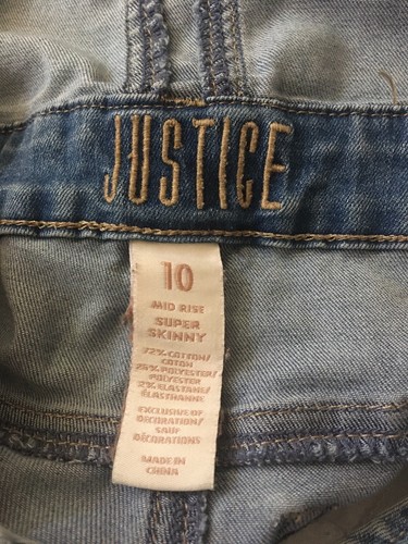 JUSTICE JEANS Denim Overalls Lace Distressed Cuffed Hem Stretch Girls 10 BTS - Picture 4 of 5