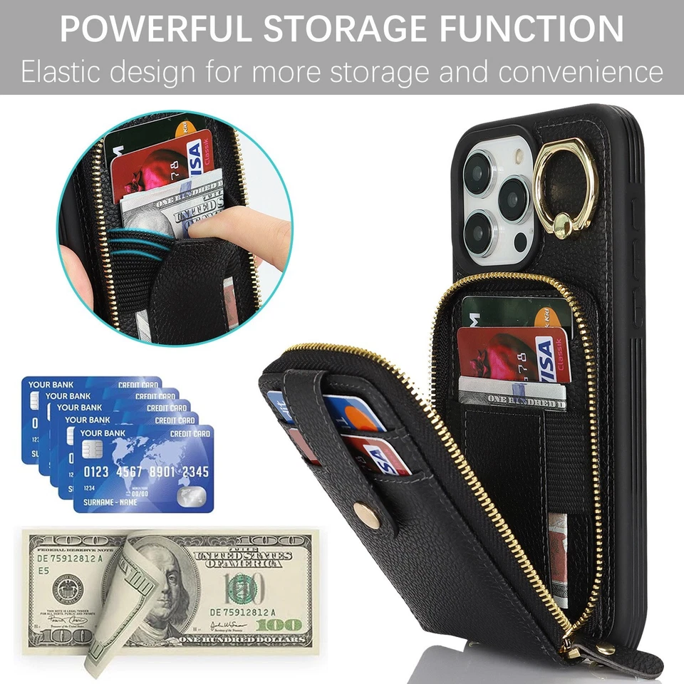 Cross body shoulder belt back flip wallet leather case kickstand card holder - Image 2 of 4