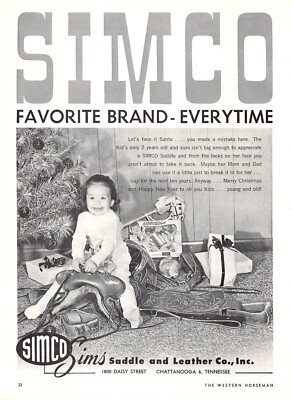 Simco Western Leather Cowboy Saddle Under The Christmas Tree Vtg Mag Print Ad