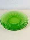 VTG GREEN DEPRESSION GLASS URANIUM BLOCK OPTIC 4-6" SMALL BREAD DESSERT PLATES