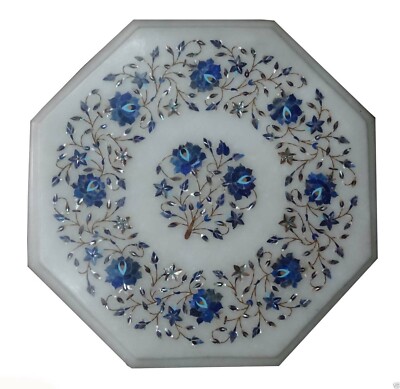 12'' marble corner side table top semi precious stones lapis inlay art decor