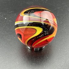 Contemporary Handmade Art Glass Marble 1.13" Yellow Red Swirl Sparkly Dichroic