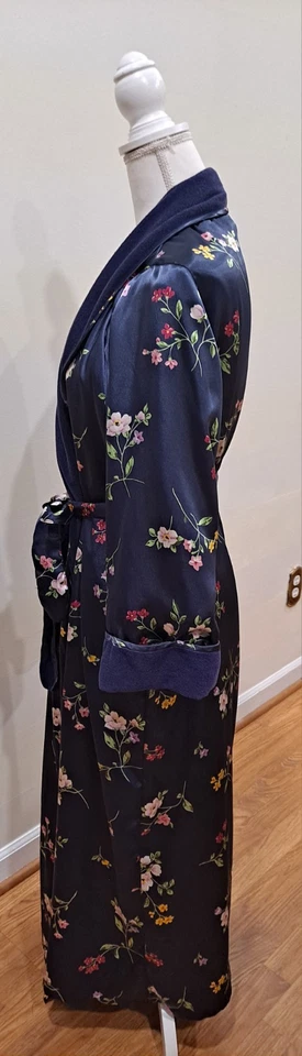 De Colección Lencería Cacique Bata de Baño Sedosa M/L Multicolor Floral Terry Forrado Bolsillos Foto 4 de 4