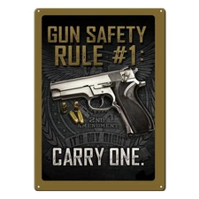 Rivers Edge Products Tin Sign, 17" x 12" Weatherproof Wall Art, Gun Safety Rule