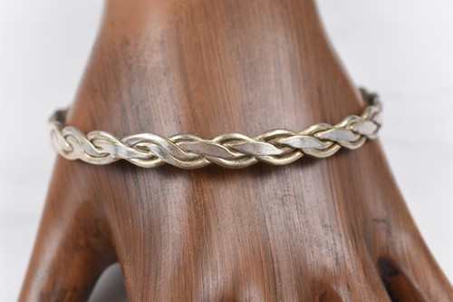 Mexican Coin Silver 800 Woven Bangle Bracelet 8 in Marked Mexico Vintage - Picture 6 of 7