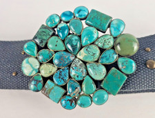 Large Vintage Turquoise Cluster Belt Buckle 97g Exceptional Natural Stones