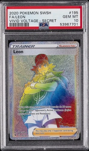 2020 POKEMON SWORD & SHIELD VIVID VOLTAGE SECRET #195 FULL ART/LEON PSA 10