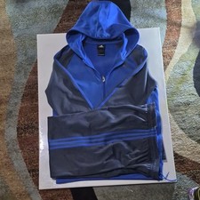 adidas Youth XL Blue Gray Hooded Tracksuit Set Zip Jacket  Pants