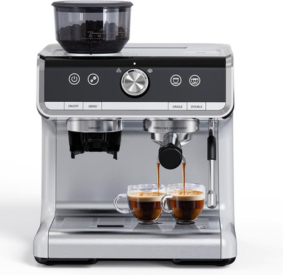 Professional Semi-Automatic Coffee Machine - 20 Bar, Fast Heating, Silver Gray