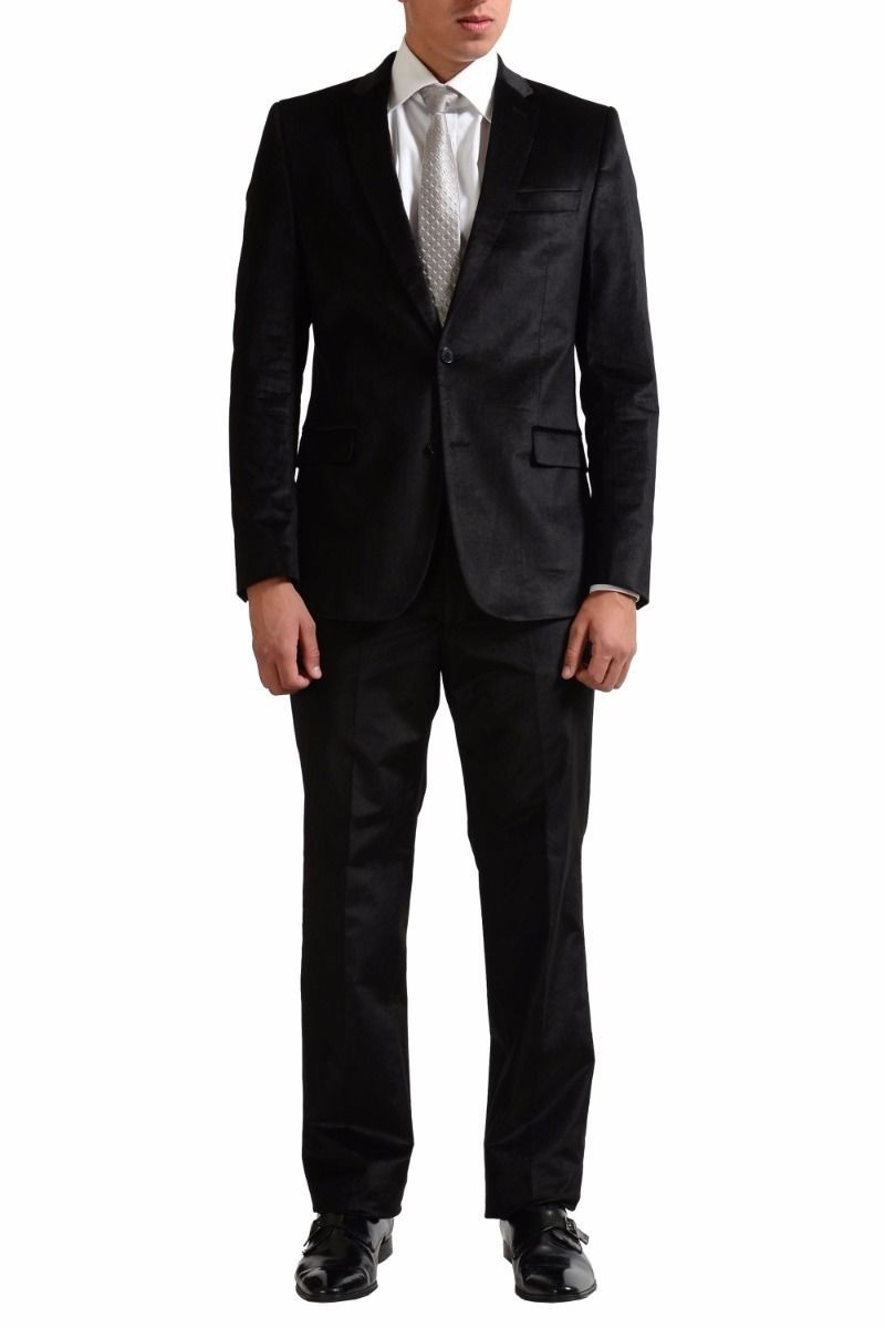 Versace Collection Mens Black Velour Two Button Suit Size 38 64790₽