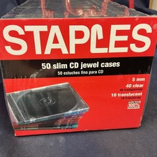 New Staples 50 Slim Jewel Cases- 5mm Sealed CD / DVD - 40 Clear, 10 Multicolor