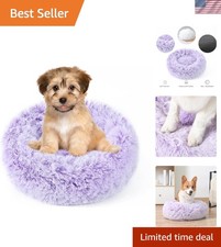 Calming Donut Dog Bed for Small to Medium Dogs  Cats - Plush Faux Fur Anti-A...