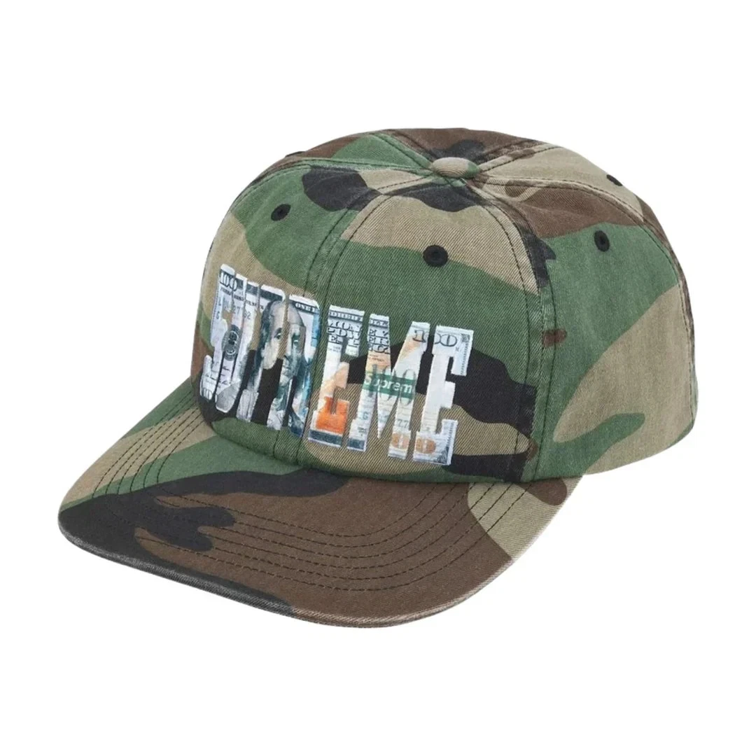 770062 Supreme Embroidered Money Logo 6-Panel Woodland Camo