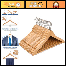 20 Pack Wooden Coat Hangers 17.5" Non-Slip Pant Bar Smooth Finish Closet Organiz