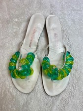 Vtg 60s 70s BERNARDO Italy Telephone Cord Lucite Sandals Size 8 White Green Mod
