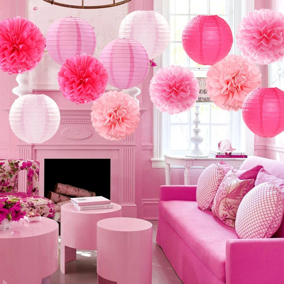 Lanternas rosa claro-quente para festa-decorações de papel-flores - 15 peças formatura Gi... - Imagem 3 de 4