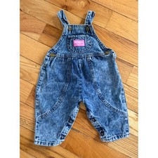 Vtg Oshkosh B'Gosh Vestbak 6-9 M Denim Bib Bubble Romper Overalls USA Stone Wash