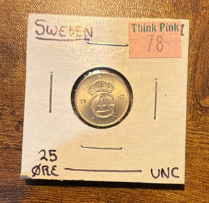 Sweden 25 Öre 1967 Silver Coin 0.4 Fine KM#826 Variety W/J Color RD