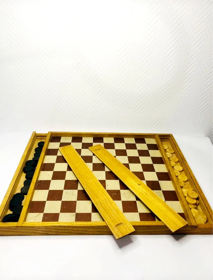 Plateau double face damier/échiquier ancien - Photo 3/4