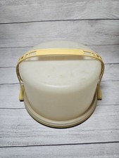 Vtg Tupperware Round Cake Taker 683, 684, 624 COMPLETE Harvest Gold w/ Handle