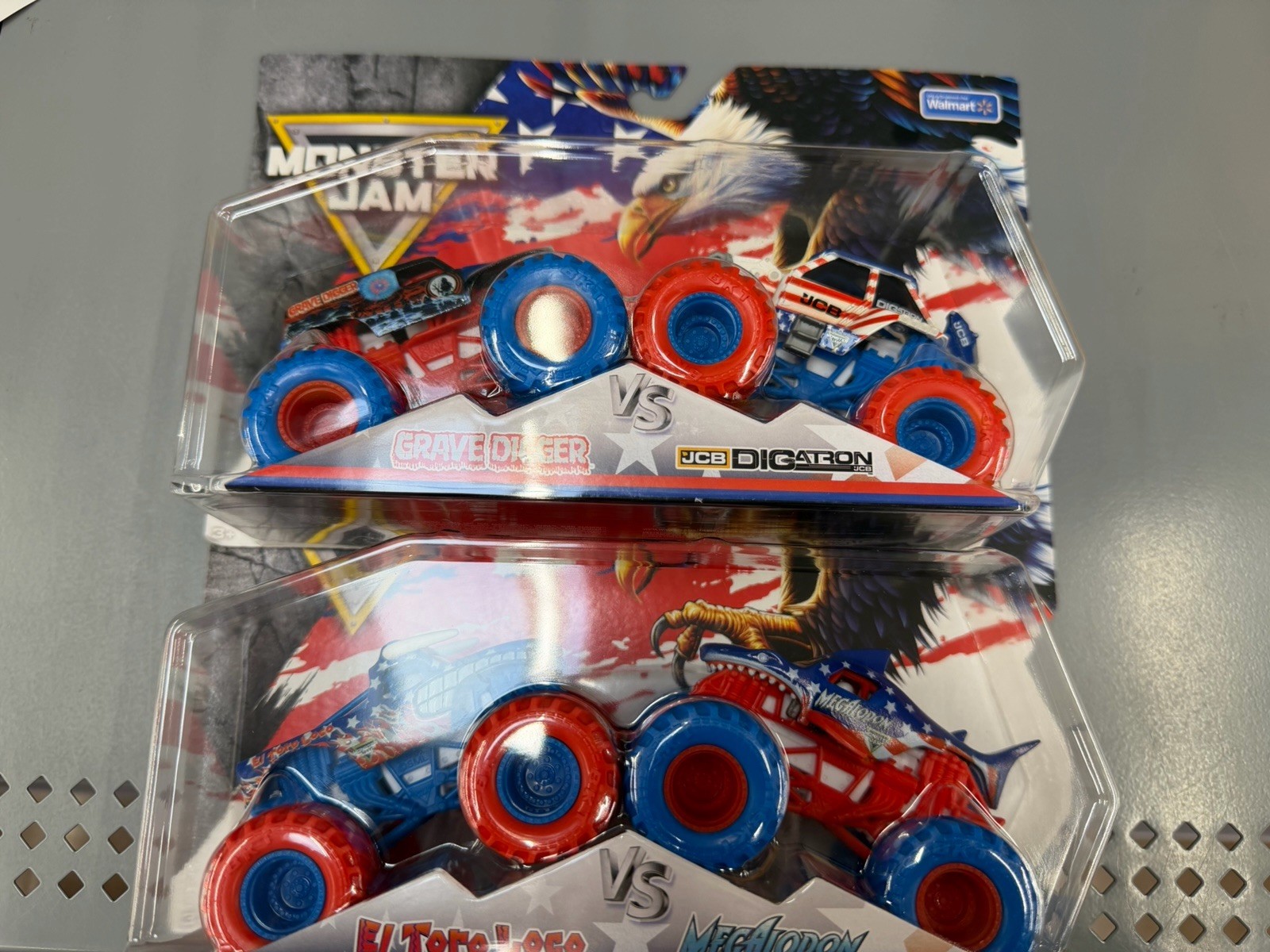 Monster Jam Stars and Stripes Grave Digger,Megalodon, El Toro Loco,Digatron 4🔥