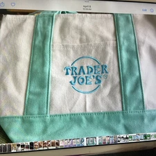 Trader Joe's Mini Pastel Canvas Tote Bag “Mint Green” NEW