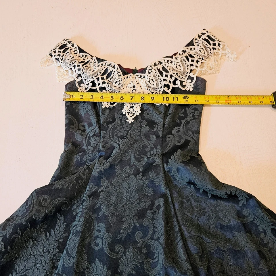 Mini Vestido De Colección Jessica McClintock Gunne Sax Teal Blanco Encaje EE. UU. Talla 5/6 Años 80 LEER Foto 3 de 4