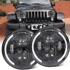 Newest Pair 7 Round Led Headlights Hilo Beam H4 For Jeep Wrangler Jk Tj Cj Lj