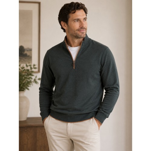 Hart Schaffner Marx Merino Wool Quarter Zip Sweater Mens 3XT Green Old Money